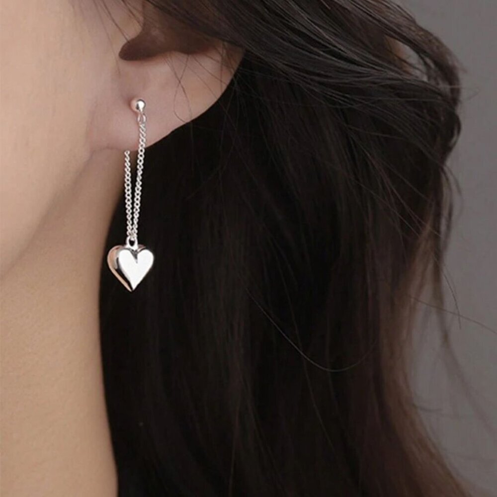 925 Sterling Silver Heart Chain Earrings